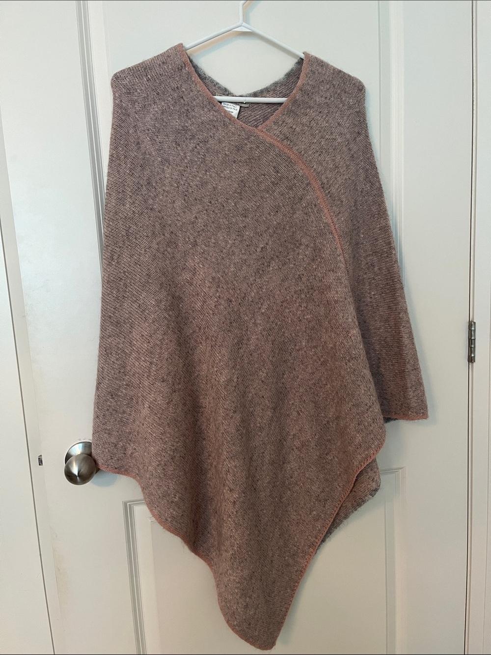 Cozy Women's Asymmetric Wrap Sweater Poncho - pale pink and grey